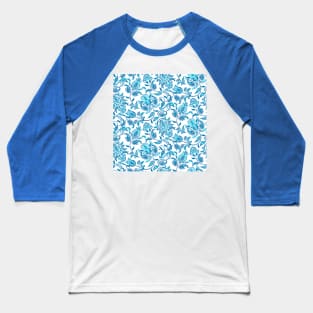 Blue Paisley White Background Baseball T-Shirt